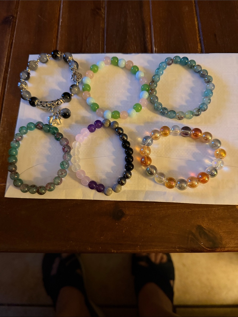 Set of 6-Multi-Color Beaded Stretch Bracelets Assorted Gem Tones #7